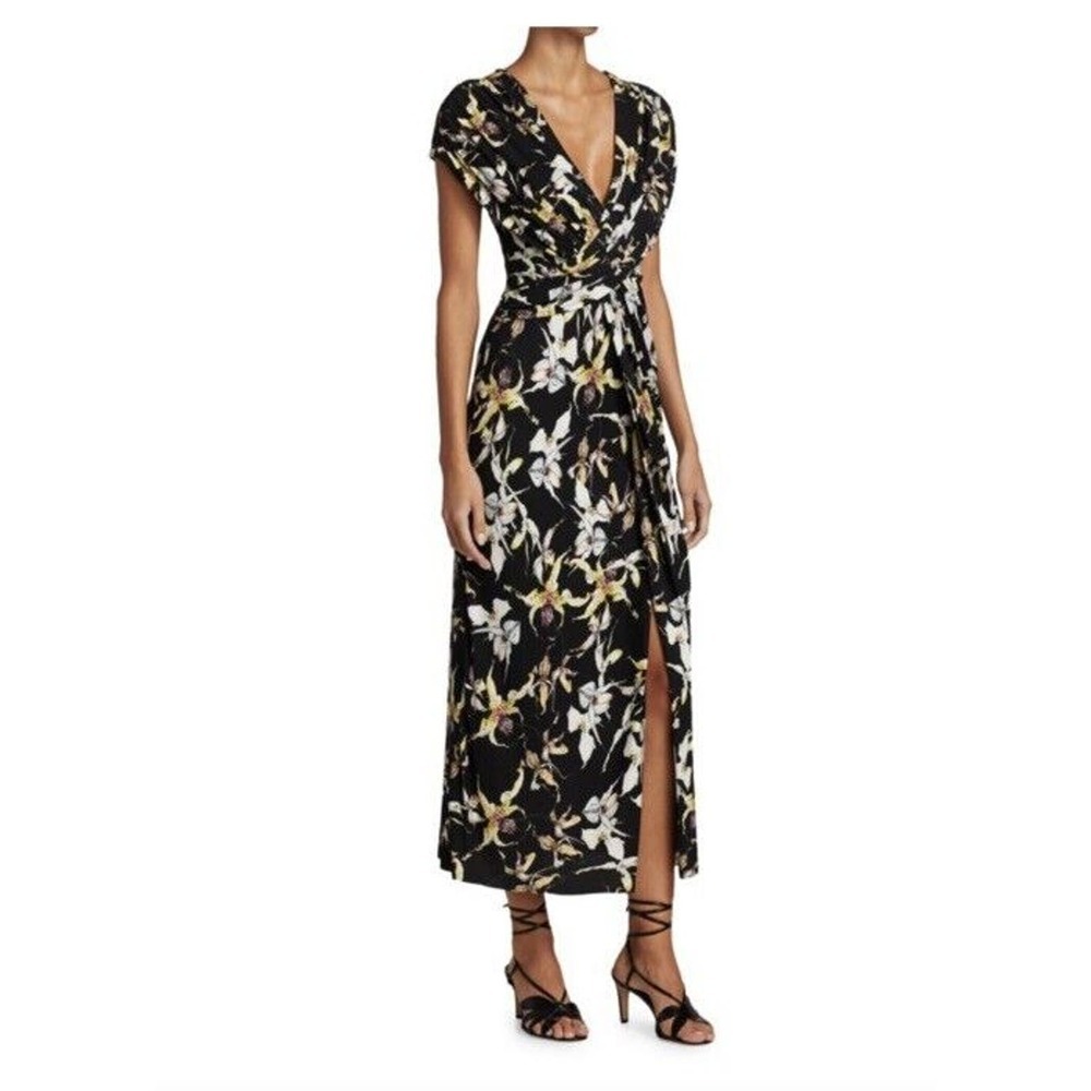 Jason Wu Midi Dress Size 8 Wild Orchid Jersey Cross Over Rouching Black …​​ - Picture 3 of 15
